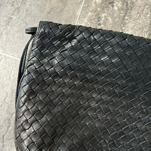 Vtg Bottega Veneta Intrecciato Drawstring Pouch Bag Blk Woven Leather Italy - Picture 12 of 16
